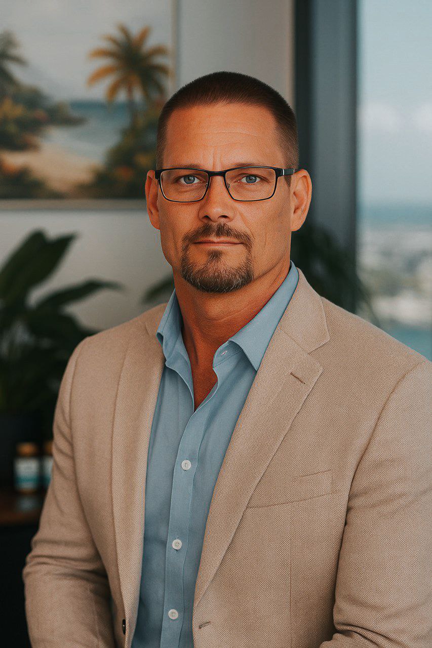 Retrato profesional de Raphael Rechberger, Fundador y CEO de VitaCaribe. Un líder experto en suplementos premium con base en la República Dominicana.